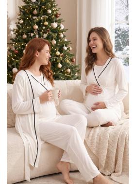 Gizli Emzirme Özellikli Biye Sabahlıklı Kruvaze Lohusa Pijama Takımı 545 